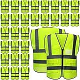 JaGely 30 Pack Reflective Safety Vests with Pockets, High Visibility Mesh Construction Vest for Men Women, Neon Yellow, Size L