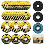 PRETEC 26 Packs Angle Grinder Cutting Flap Grinding Disc Wheel 4 1/2in Inches - 20 Packs 4.5"x1/4"x7/8" Cut off Wheels,3 Packs 4.5"x7/8" 60 Grit Flap Discs, 3 Packs 4.5"x1/25"x7/8" Grinding Wheels