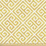 Ambesonne Geometric Fabric by The Yard, Apricot Tone Tiles with Lines and Squares Grunge Looking Antique Pattern, Decorative Fabric for Upholstery and Home Accents, 5 Yards, Yellow White