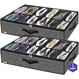 Onlyeasy Sturdy Under Bed Shoe Storage Organizer, Set of 2, Fit 12 to 24 Pairs, Underbed Shoes Closet Storage Solution with Clear Window, Breathable, L29.3 x W23.6 x H5.9, Linen-like Black, MXAUBSB2P