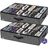 Onlyeasy Sturdy Under Bed Shoe Storage Organizer, Set of 2, Fit 12 to 24 Pairs, Underbed Shoes Closet Storage Solution with Clear Window, Breathable, L29.3 x W23.6 x H5.9, Linen-like Black, MXAUBSB2P