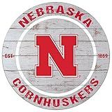 KH Sports Fan Nebraska Cornhuskers Weathered Circle Sign, 20x20 Inches, Cornhuskers Decor for Dorm Room, Bedroom, Fan Cave, Living Room; Display Your Team Spirit with This Unique Nebraska Cornhuskers Wall Art