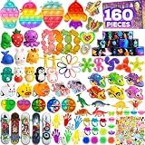 160 Pcs Fidget Toys Party Favors Pack, Randomly Selected Pop Sensory Set Gifts Stickers for Kids Adults Boy Girl Stocking Stuffers Autistic Bulk Goodie Bag Filler Treasure Box Classroom Prizes School
