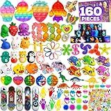 160 Pcs Fidget Toys Party Favors Pack, Randomly Selected Pop Sensory Set Gifts Stickers for Kids Adults Boy Girl Stocking Stuffers Autistic Bulk Goodie Bag Filler Treasure Box Classroom Prizes School
