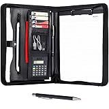 Eshow Padfolio for Men Women, Leather Portfolio with Zipper – Professional Interview Resume Organizer with Card Holder, Writing Pad & File Folders for Business, Lawyer, Student