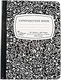 Composition Notebook, 9-3/4" x 7-1/2", Wide Ruled, 100 Sheet (200 Pages), Color: Black Marble, Weekly Class Schedule and Multiplication/Conversion Tables on Covers. (1-Pack,Black)