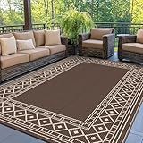 GENIMO Outdoor Rug, Waterproof Plastic Rugs for Patio, 5'x8' Coffee Beige