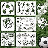INFUNLY 6Pcs Soccer Painting Stencil for Wall Reusable Wall Stencils Football Action Walls Template for Painting 7.87x7.87, 8.27x11.69 Trophies Templates for Crafts Cement Wood Furniture Home Decor