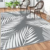 GENIMO Outdoor Rug, Waterproof Plastic Rugs for Patio, 5'x8' Grey White