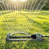 Lawn Sprinkler, Oscillating Sprinkler for Yard with 18 Hole Brass Nozzles, Watering for Lawn & Garden Covers up to 3,600 sq.ft, Easy Adjust Range Control, Built-in Spray Jet Cleaning Needle (Gray)