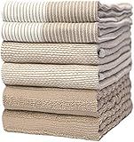Premium Kitchen Towels (20”x 28”, 6 Pack) | Large Cotton Dish Towels | Flat & Terry Highly Absorbent Kitchen Linen Set with Hanging Loop | Tan