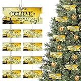 Mizelu 30 Set Christmas Polar Golden Wooden Tickets, North Pole Train Ticket Ornaments with Bells and Ropes, Christmas Believe Train Decoration for Xmas Holiday Party Favor Supplies (Golden)