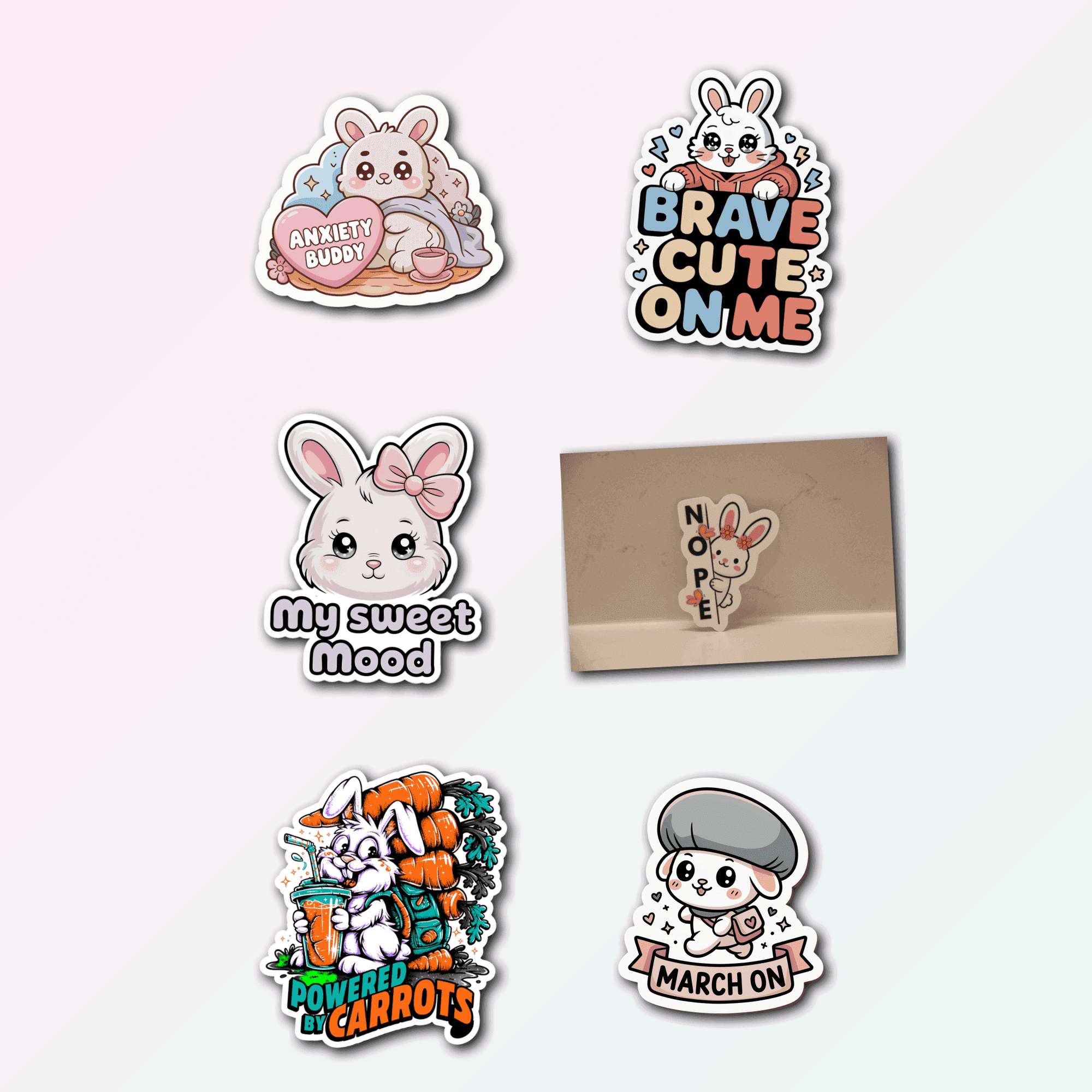 6 Kawaii Bunny Sticker Pack