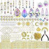 H&D HYALINE & DORA 215pcs DIY Crystal Suncatcher Kits for Adults Art Crafts Set with Rainbow Maker Prisms Pendant Sun Catchers Hanging Decor for Window Garden Wedding, Gold