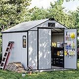 DNYKER 8 x 10 FT Plastic Storage Tool Shed, All-Weather Outdoor Storage Shed with Floor, Lockable Doors & Windows, Resin Storage Shed for Patio, Poolside, Backyard, Garden