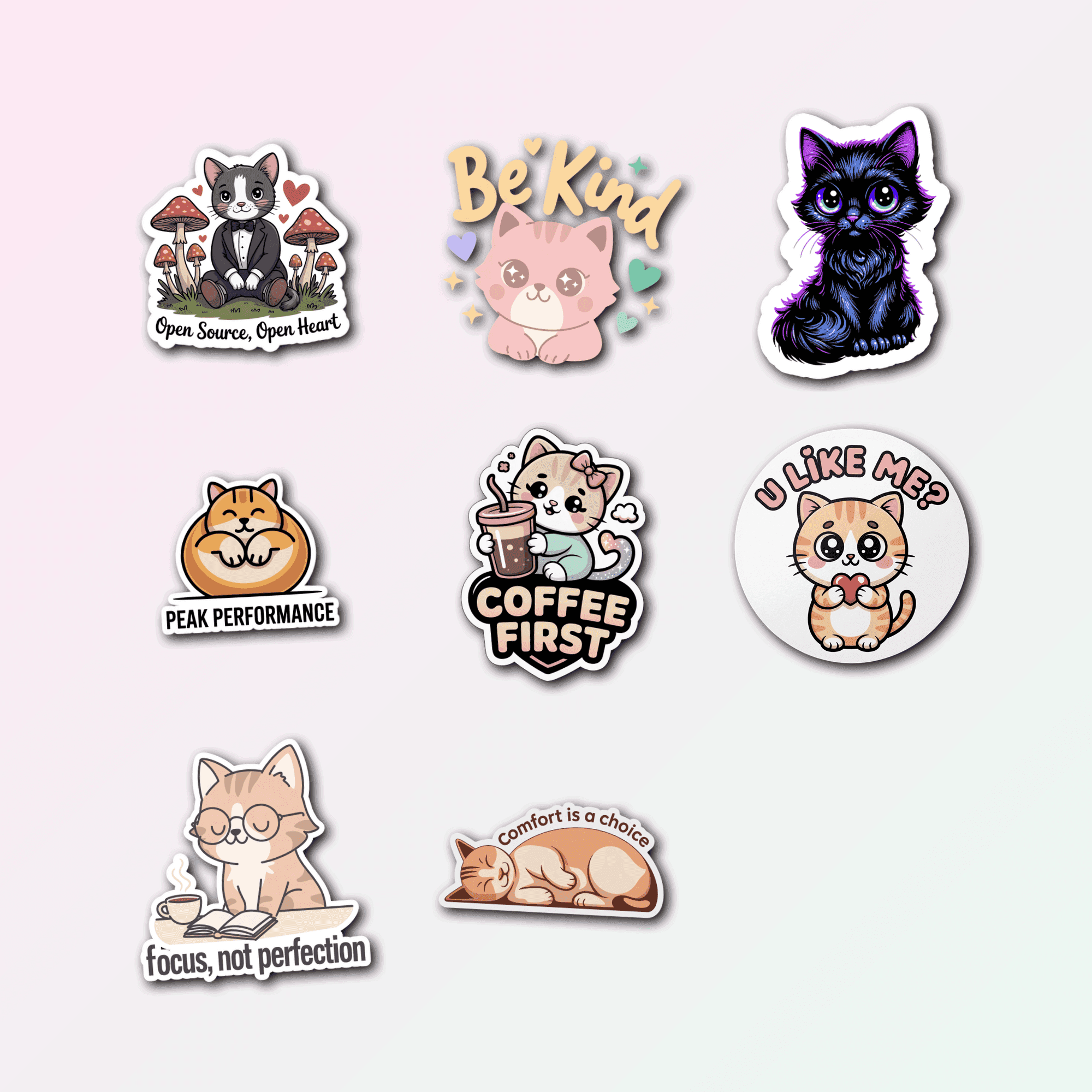 8 Cute Cat Sticker Pack — Premium Vinyl Decals