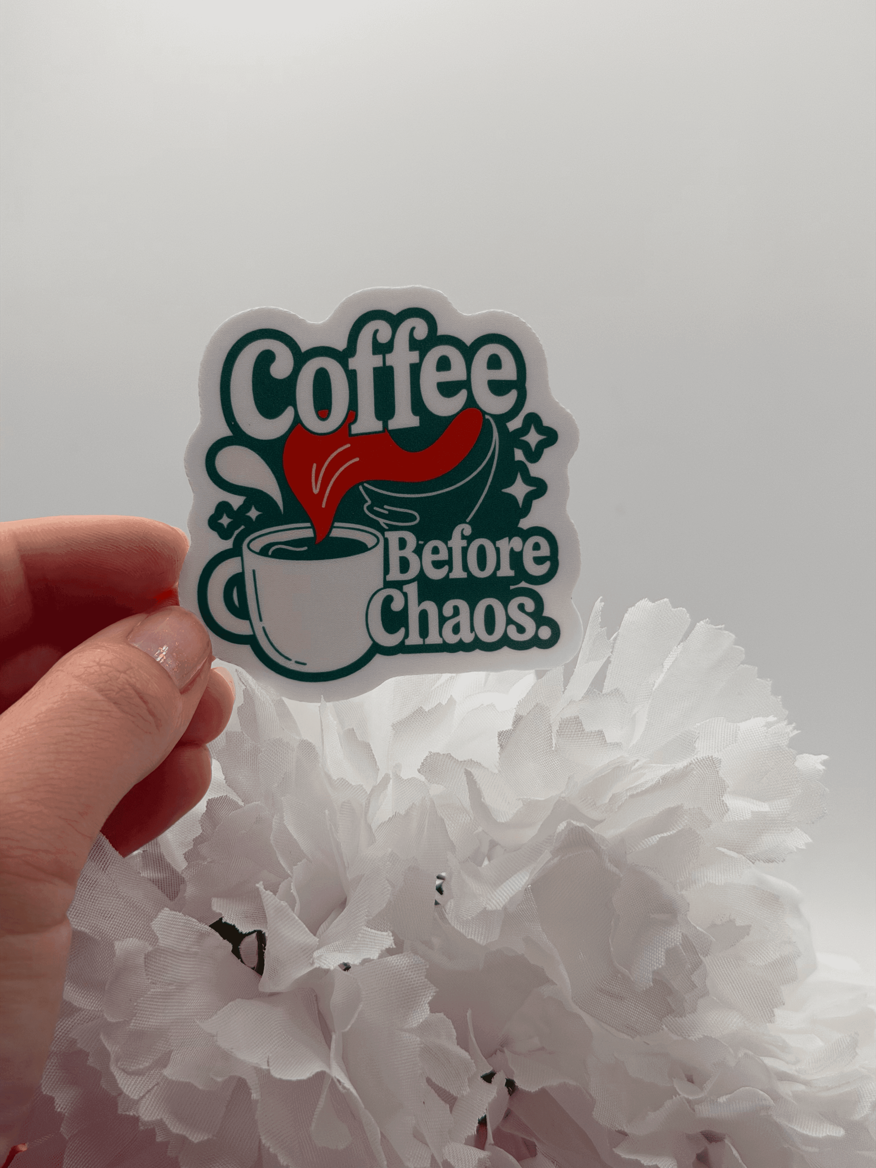Coffee Before Chaos Retro Funny Coffee Cup Sticker