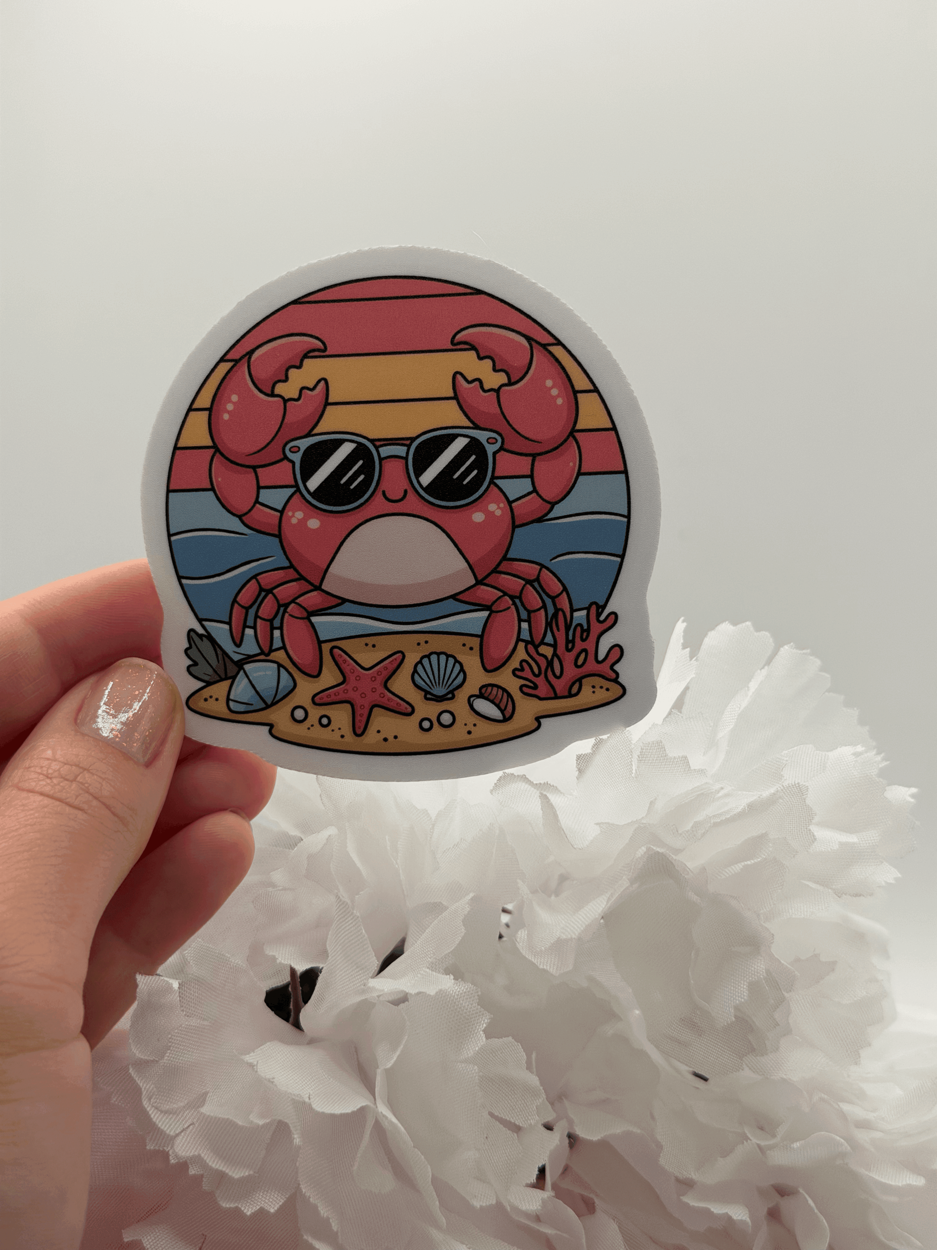 Cute Crab With Sunglasses Beach Sunset Sticker