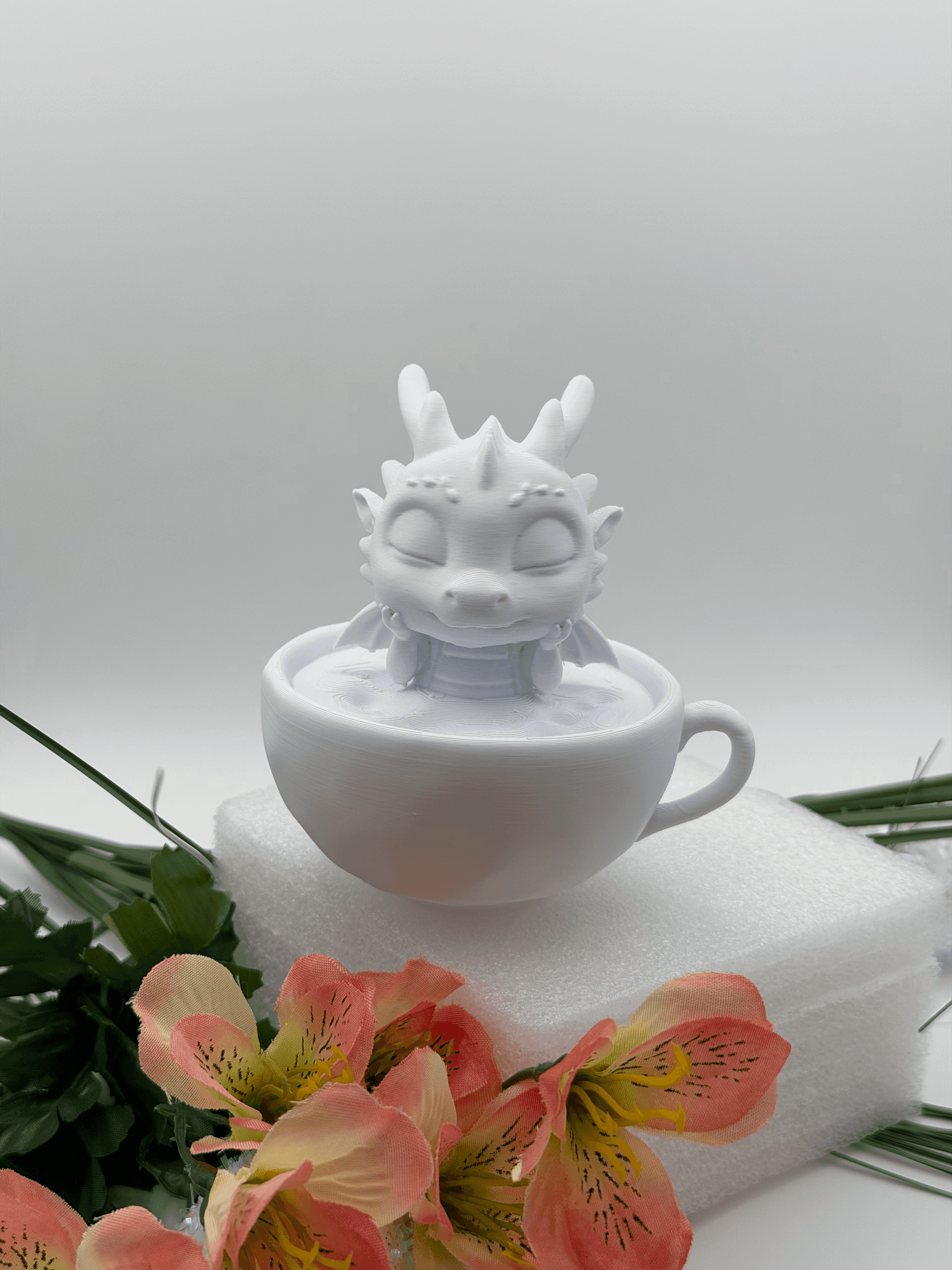 Cute Chibi Tea Dragon in Teacup – Sleeping Baby Dragon, Kawaii 3D Printable Figurine