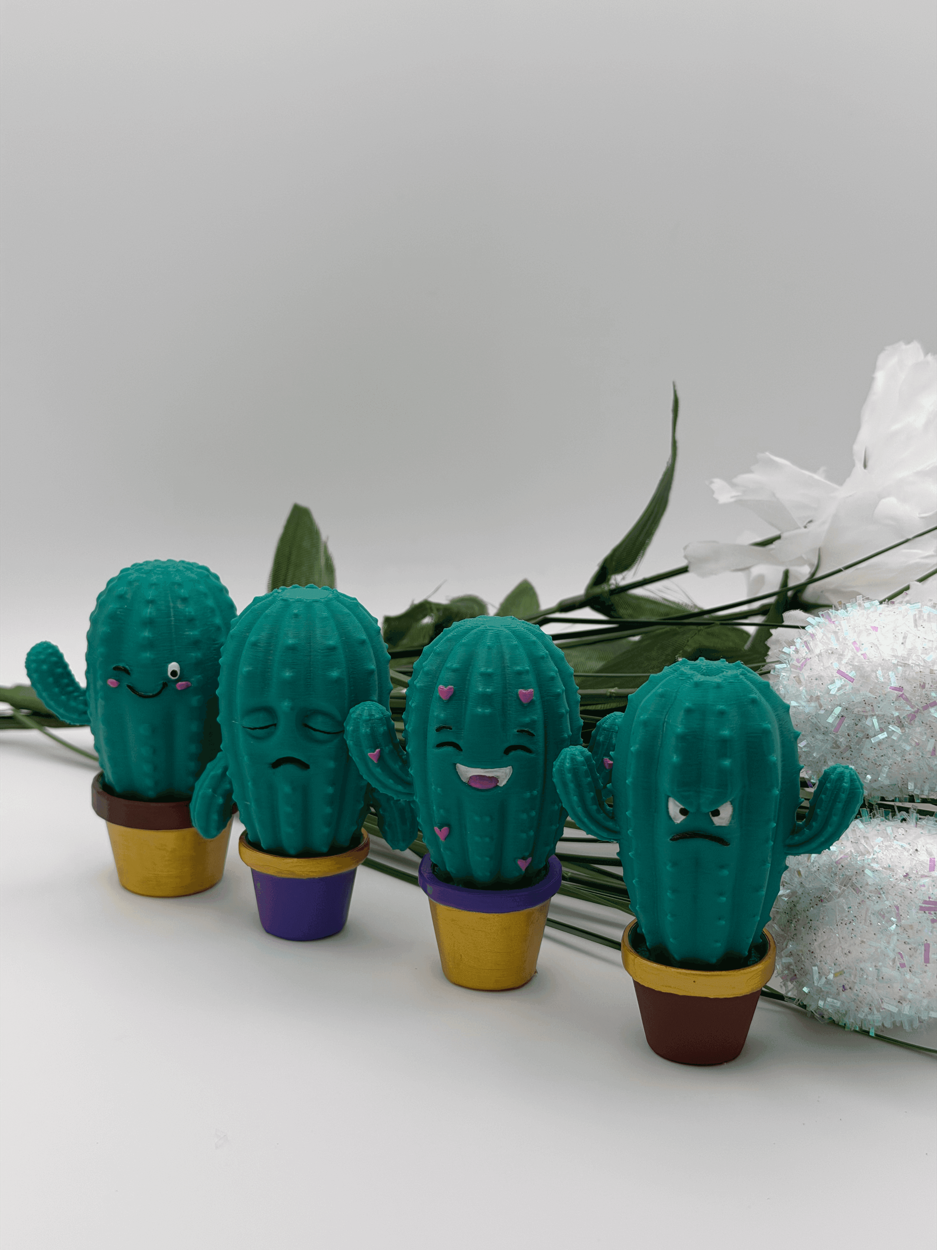 Cute Kawaii Cactus Figures 3D Printed Hand Painted Collection Mini Desk Decor