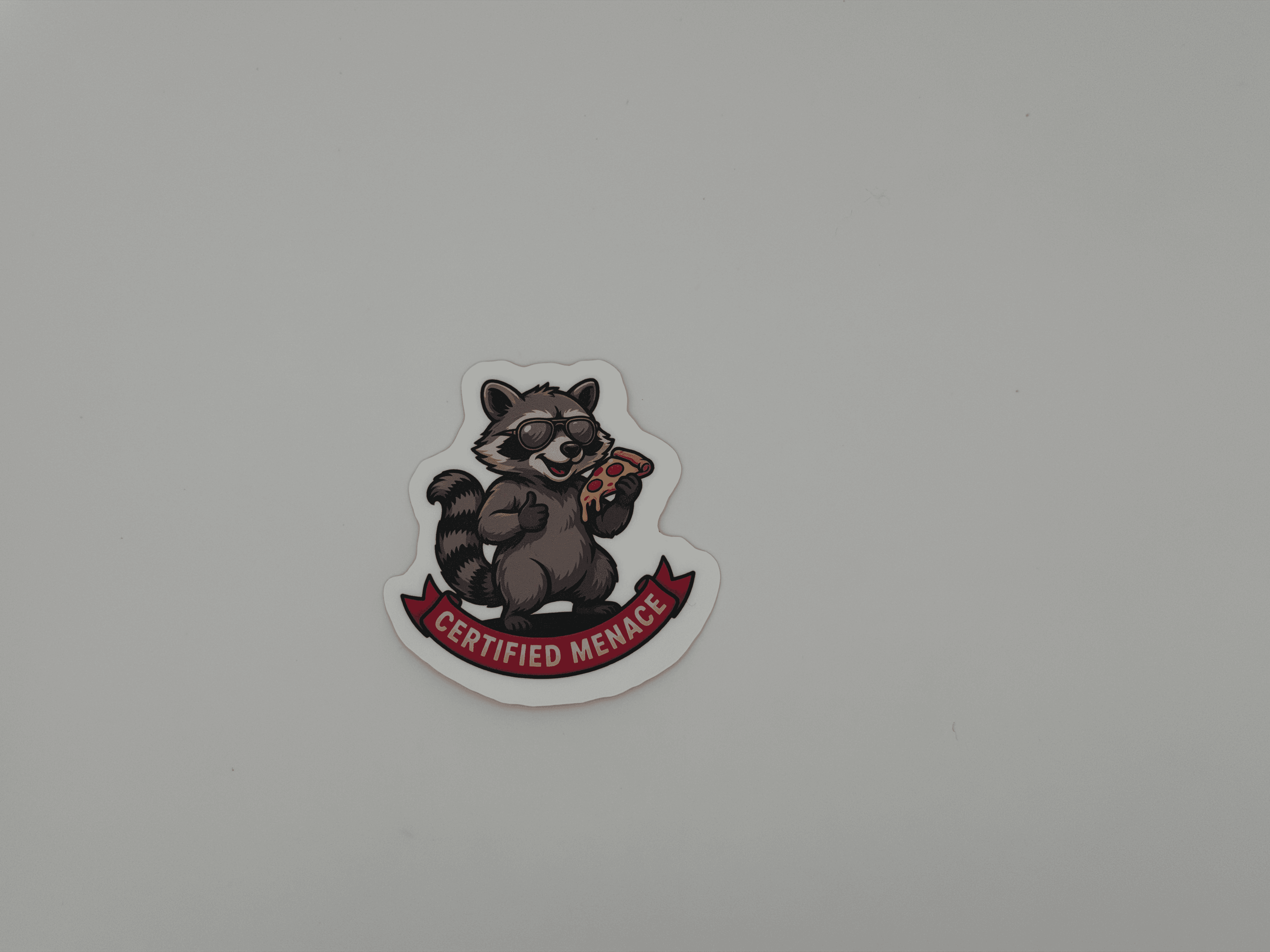 Funny Raccoon Pizza Sticker Certified Menace Decal