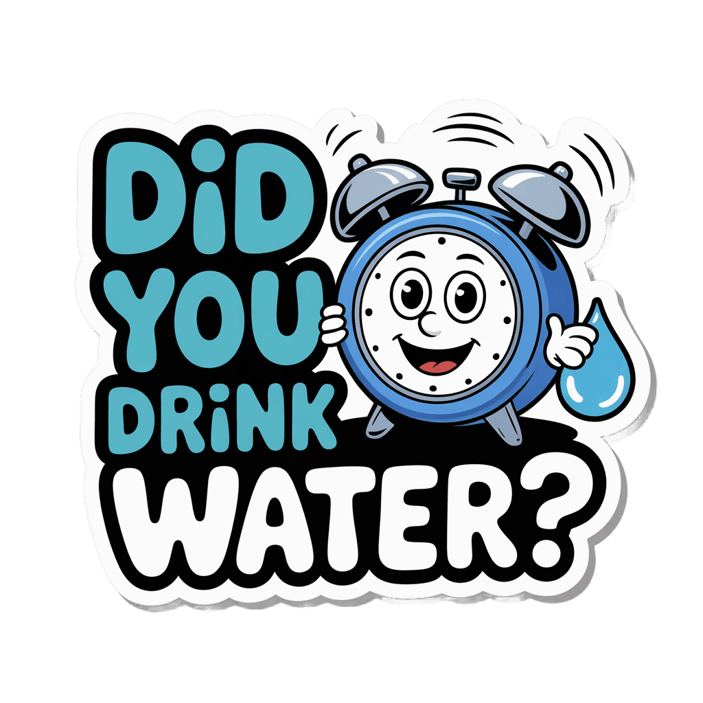 Cheerful Alarm Clock Hydration Reminder Sticker