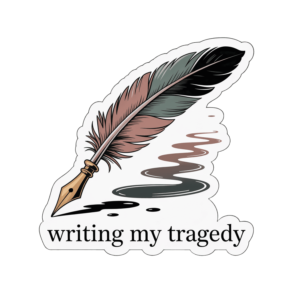 Elegant Quill Writing My Tragedy Sticker