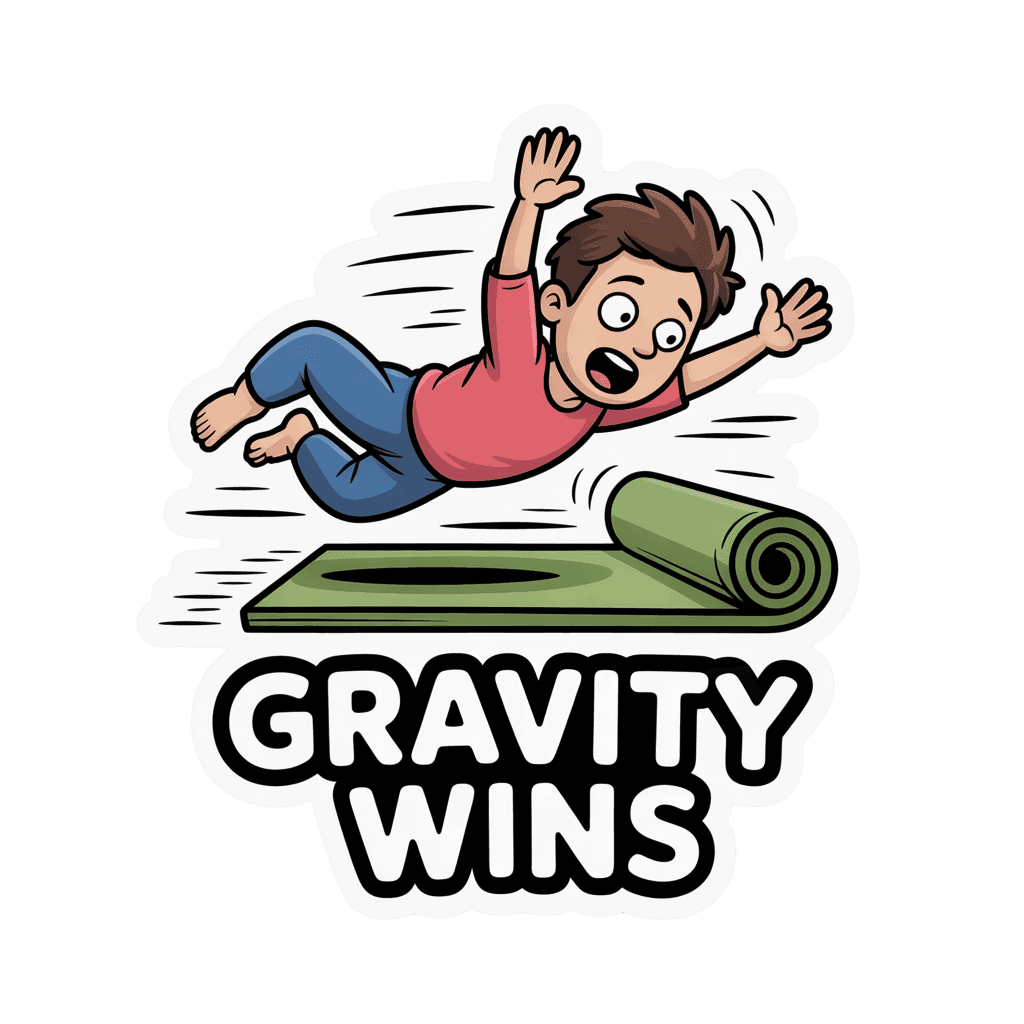 Funny Gravity Wins Yoga Mat Fall Sticker