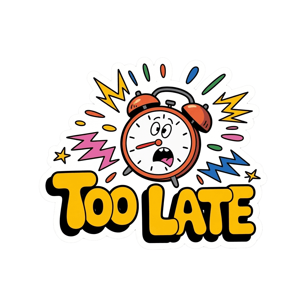 Funny Alarm Clock Too Late Vinyl Sticker