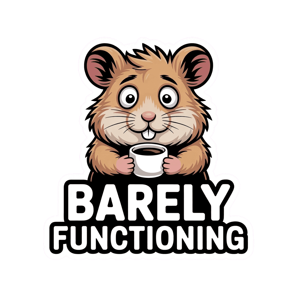 Funny Barely Functioning Hamster Coffee Sticker
