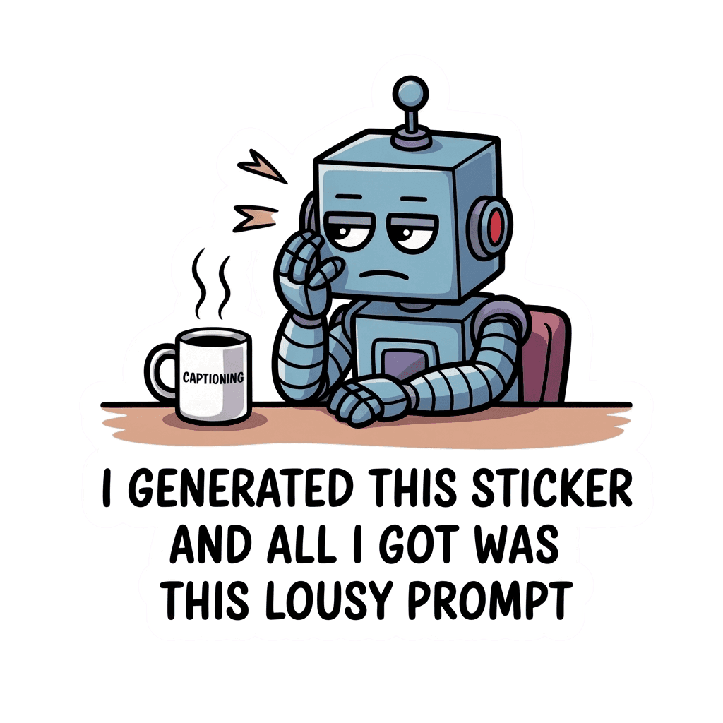 Funny Robot with Coffee and Prompt Vinyl Sticker
