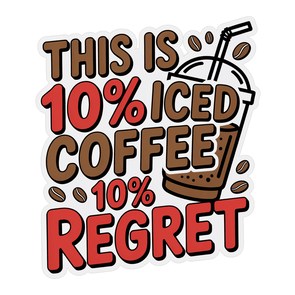 Funny Iced Coffee Regret Quote Vinyl Sticker