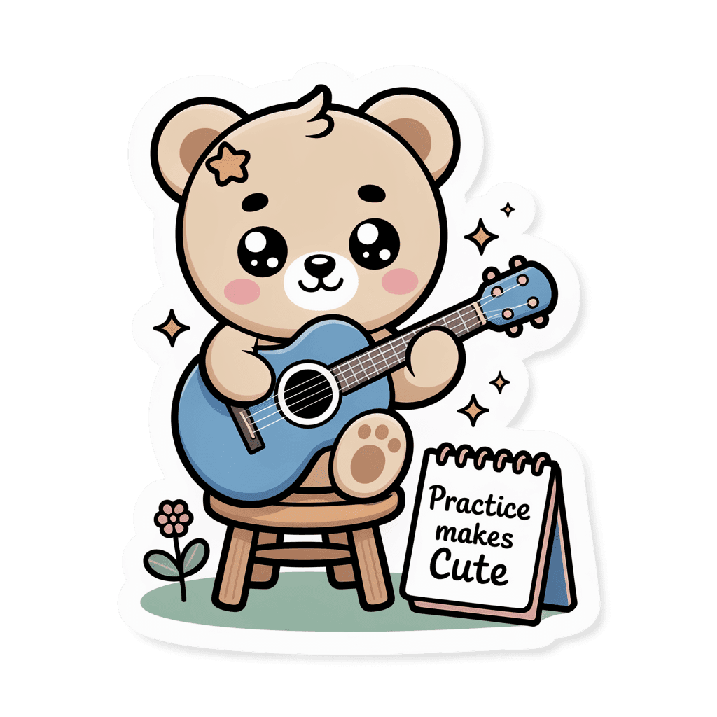 Cute Bear Playing Guitar Practice Makes Cute Sticker