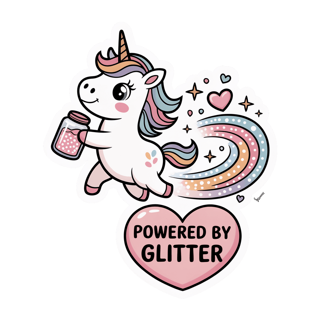 Cute Unicorn Powered By Glitter Vinyl Sticker