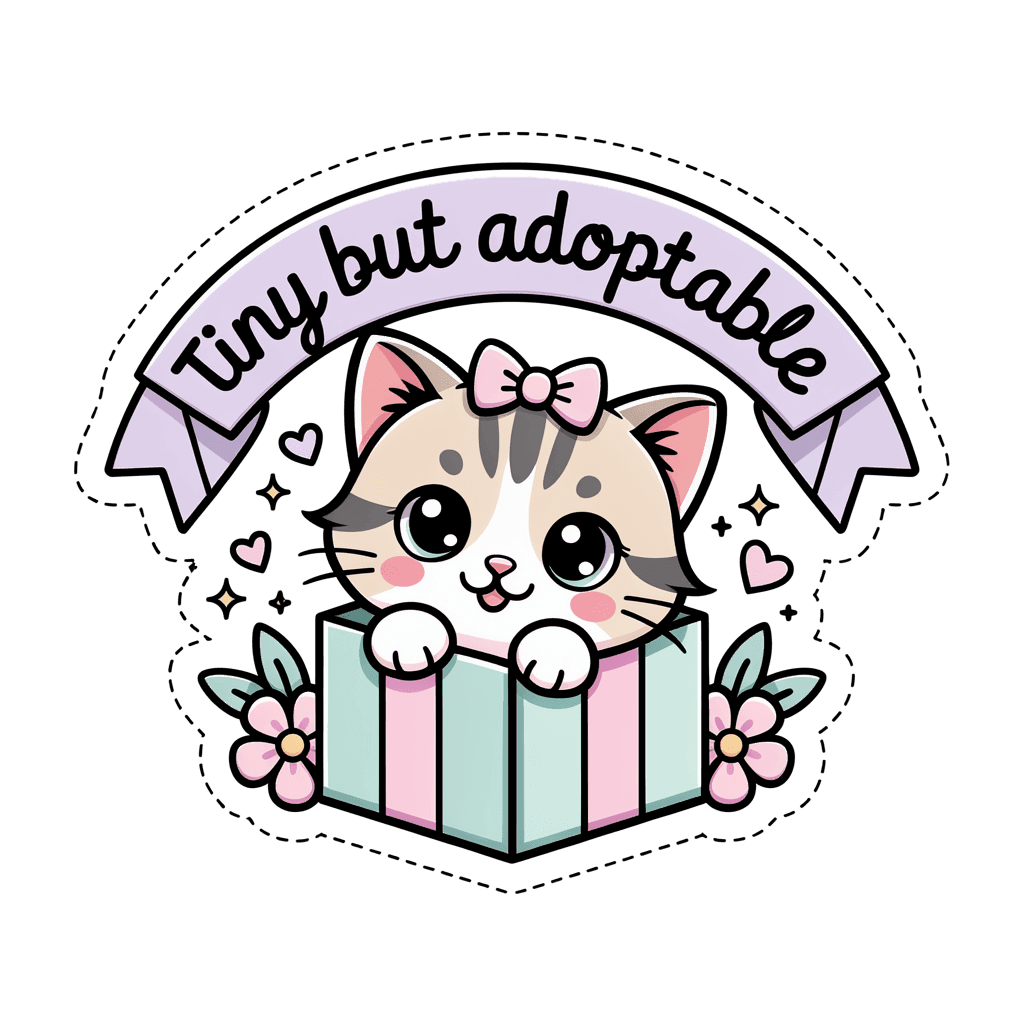 Kawaii Cat Sticker - Cute Tiny but Adoptable Kitten Vinyl Sticker
