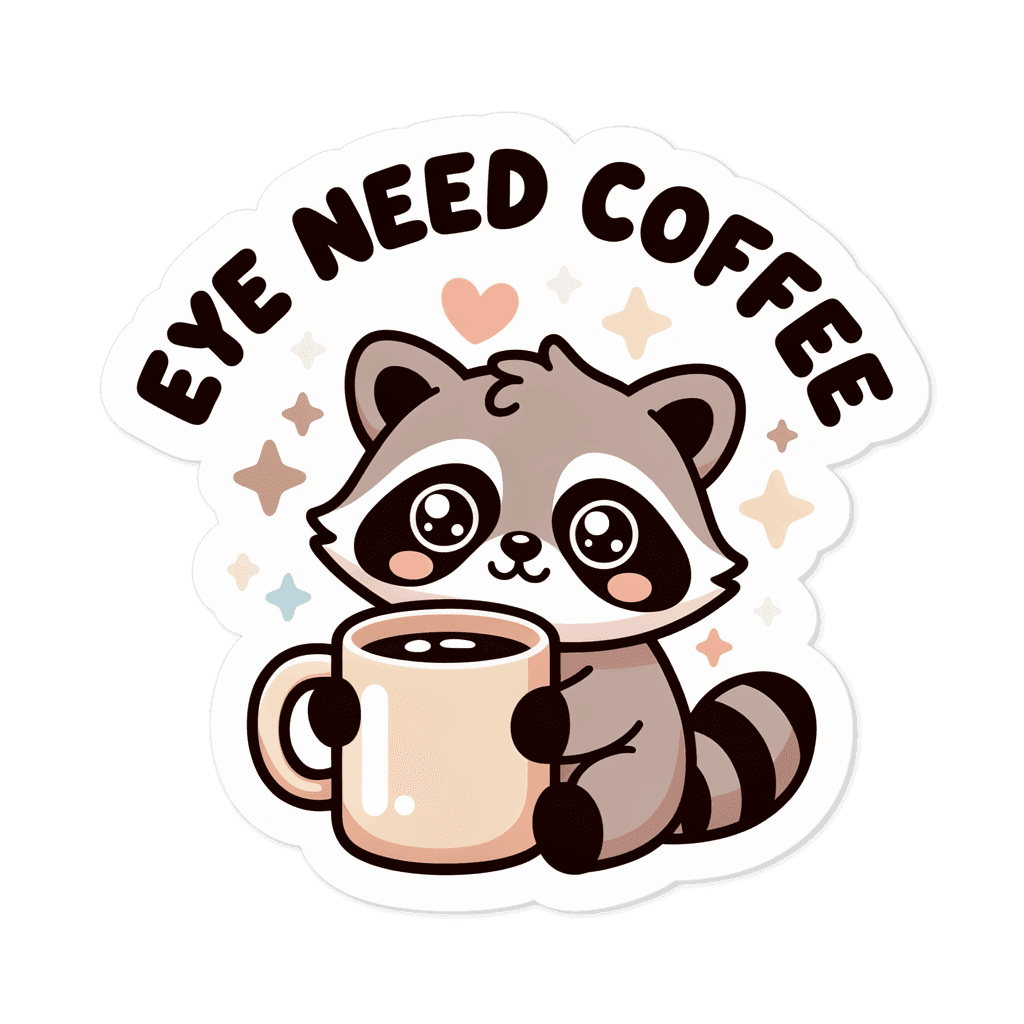 Cute Raccoon Eye Need Coffee Vinyl Sticker