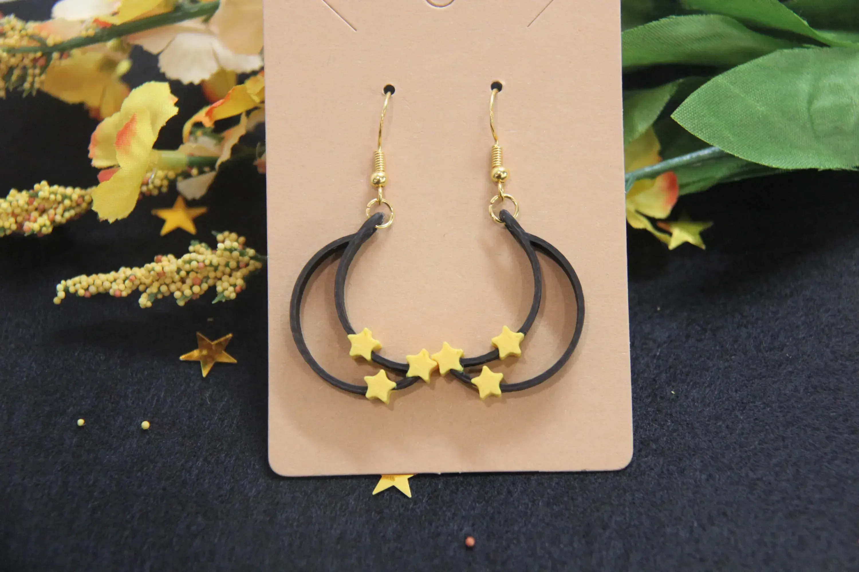 Crescent Moon Earrings with Stars - 3D Printed Jewelry